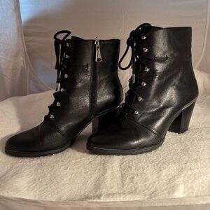 Aimee Kestenberg Black Leather Lace-up Ankle Boots - 8.0 - Zipper Closure